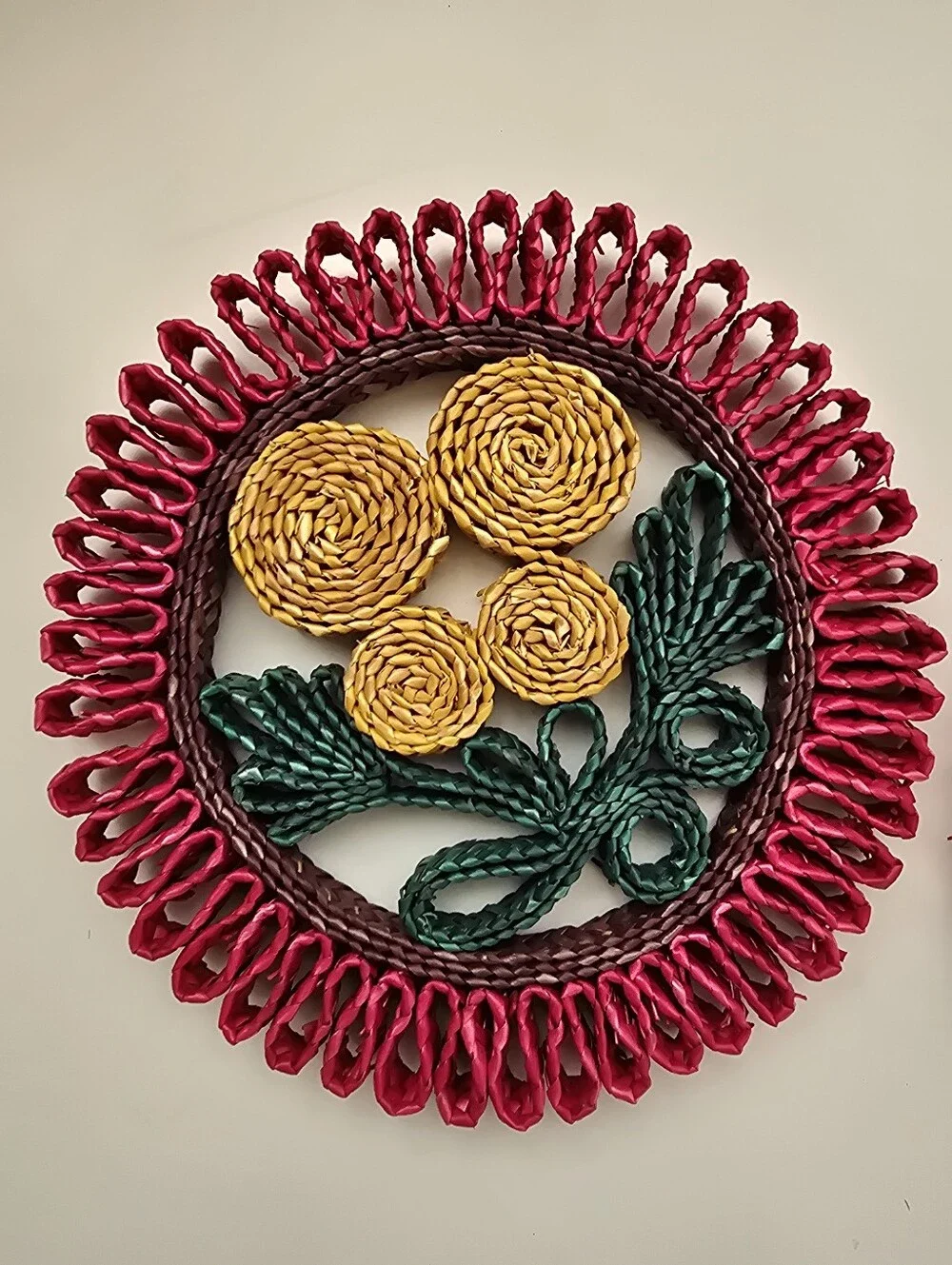 Boho Floral Woven Trivets Set of 2 Handmade Hot Pads Bohemian Kitchen Decor